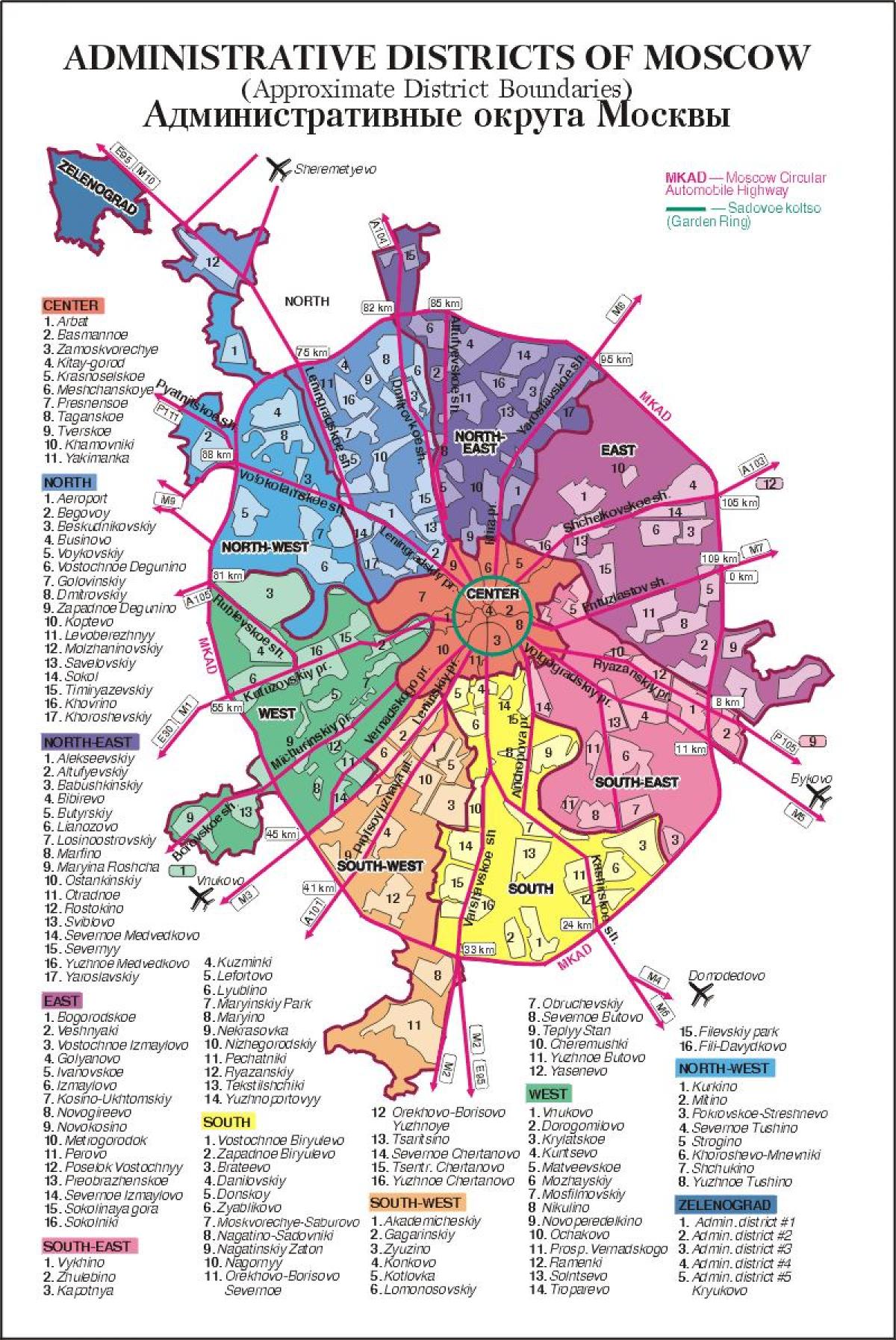 Karte von Moskau arrondissement
